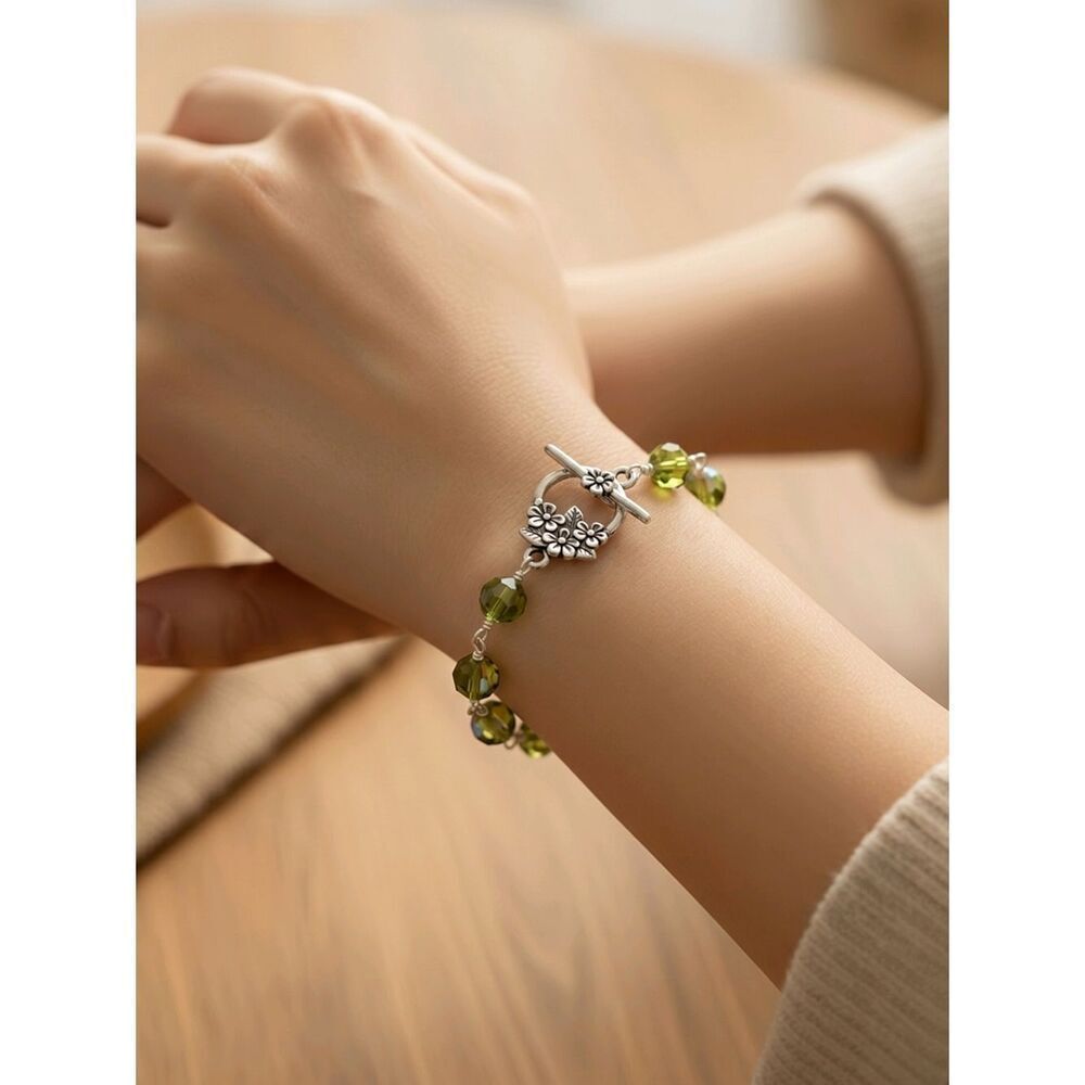 Austrian Crystal Olive Green Handcrafted Wire Wrapped Bracelet